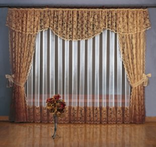 Комплект штор для гостиной, полиэстер, коричневый, 250 см - фото 1