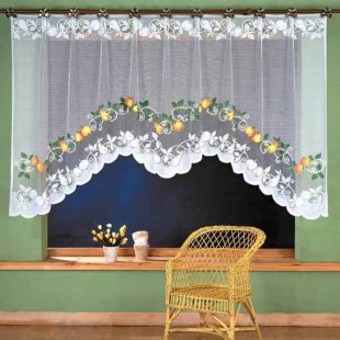Готовые шторы-арка с цветами на кухню, полиэстер, 150 см, белый - фото 1