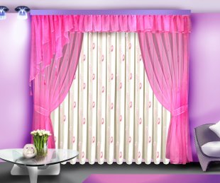 Готовые шторы в гостиную, полиэстер, розовый, 250 см - фото 1