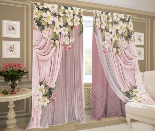 Комплект-дуэт двухслойные шторы Дефиле, габардин, розовый, 270 см - фото 1