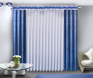 Комплект штор для гостиной, полиэстер, синий, 250 см - фото 1