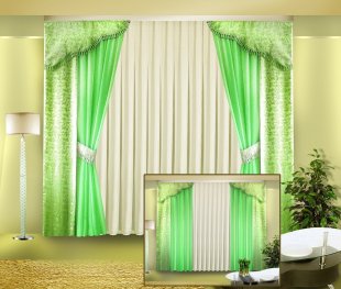 Комплект штор для гостиной, полиэстер, зеленый, 250 см - фото 1