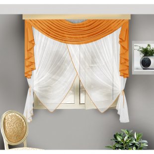 Комплект штор вуаль для кухни, вуаль, 175 см, оранжевый - фото 1