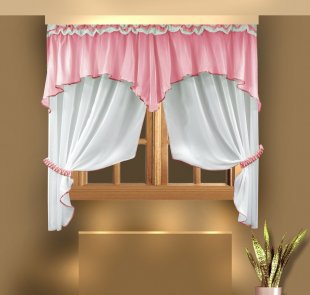Комплект штор вуаль на кухню с ламбрекеном, вуаль, 160 см, розовый - фото 1