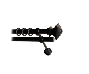 Карниз двухрядный гладкий (черный матовый) с зажимами, металлический, 140 см - фото 1