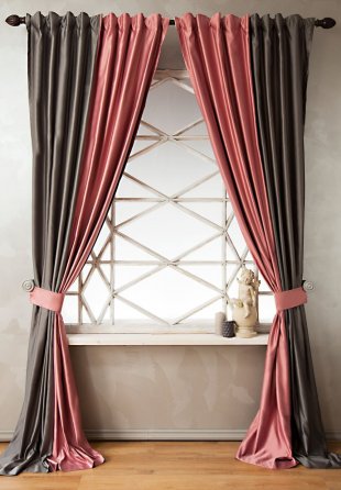 Комплект комбинированных штор на окно атлас, полиэстер, розовый, 250 см - фото 1