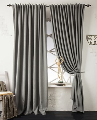 Комплект из двух штор рогожка, полиэстер, серый, 250 см - фото 1