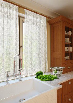 Комплект тюля для окна кухни кружево, кружево, 165 см, белый - фото 1