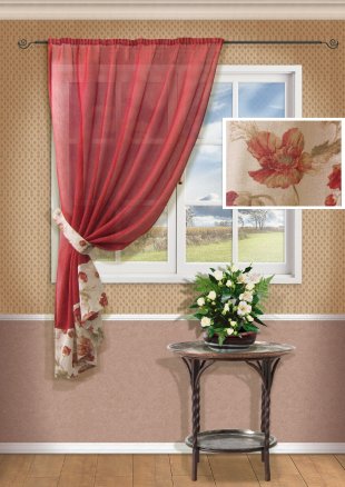 Тюль сетка для кухонного окна, полиэстер, 175 см, бордовый - фото 1