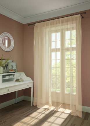 Тюль полуорганза на окно зала, полиэстер, 275 см, персиковый - фото 1