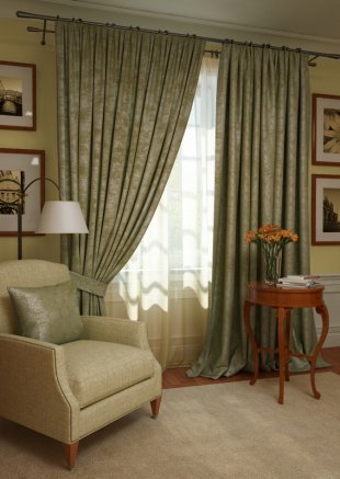 Комплект штор с тюлем из полуорганзы, полиэстер, коричневый, 280 см - фото 1