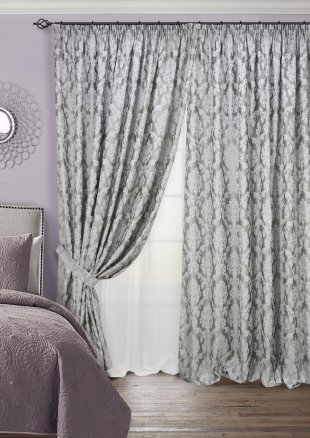 Комплект жаккардовых штор с тюлем, жаккард, серый, 270 см - фото 1