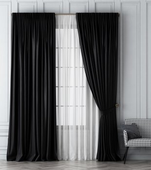 Комплект атласных штор, атлас, черный, 250 см - фото 1