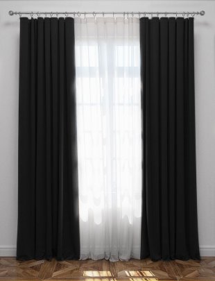 Комплект портьер с тюлем блэкаут, полиэстер, черный, 250 см - фото 1