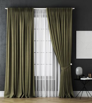 Комплект штор из матовой ткани, полиэстер, зеленый, 250 см - фото 1
