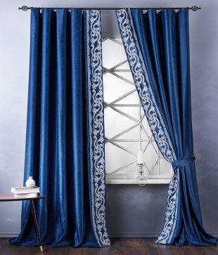 Комплект штор с вышивкой, полиэстер, синий, 270 см - фото 1