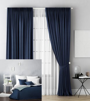 Комплект штор с покрывалом из матовой ткани, полиэстер, синий, 250 см - фото 1