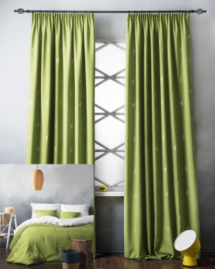 Комплект штор и покрывало с вышивкой, полиэстер, зеленый, 280 см - фото 1