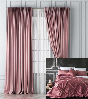 Комплект портьер с покрывалом атлас, полиэстер, розовый, 250 см - фото 1