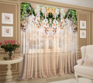 Тюль шифон для гостиной Ажур, полиэстер, 270 см, оранжевый - фото 1