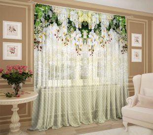 Тюль шифон для гостиной Ажур, полиэстер, 270 см, бежевый - фото 1