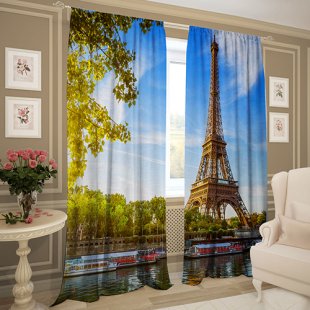 Комплект фотоштор Город мечты Париж, голубой, 270 см - фото 1