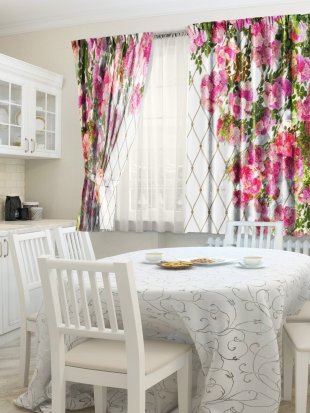 Комплект фотоштор для кухни Клематис, белый, 160 см - фото 1
