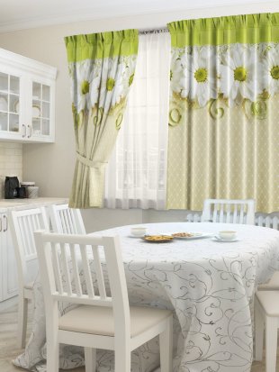Комплект фотоштор для кухни Улыбка, бежевый, 160 см - фото 1