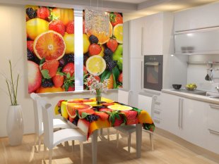 Комплект фотоштор для кухни Фрукты, желтый, 160 см - фото 1