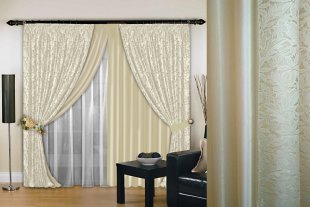 Комплект двухслойных штор, бежевый, 260 см - фото 1