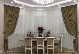 Комплект две портьеры с тюлем, зеленый, 270 см - фото 1