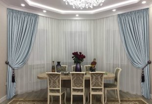 Комплект две портьеры с тюлем, голубой, 270 см - фото 1