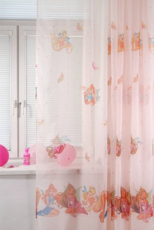 Тюль с рисунком для детской, вуаль, 265 см, розовый - фото 1