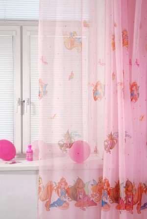 Тюль с рисунком для детской, вуаль, 265 см, розовый - фото 1