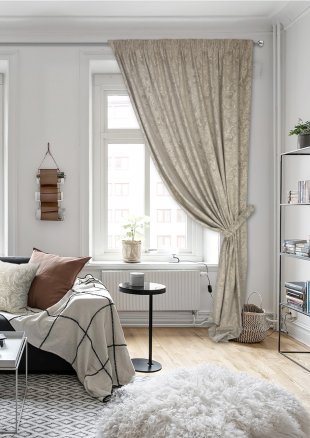 Штора на тесьме из шенилла, шенилл, бежевый, 270 см - фото 1