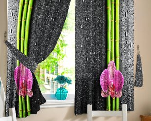 Две шторы для кухни Бамбук, полиэстер, 160 см - фото 1