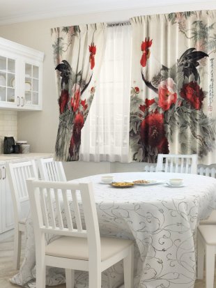 Комплект штор для кухни Петухи, полиэстер, 160 см - фото 1