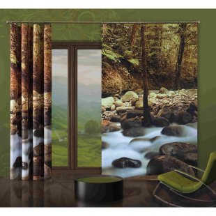 Комплект штор Лесная река, полиэстер, зеленый, 250 см - фото 1