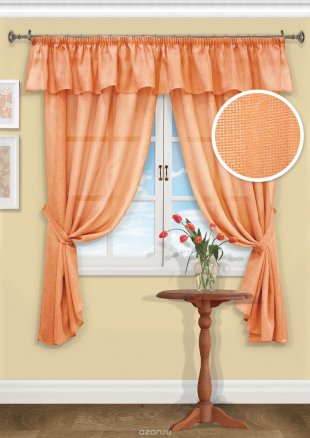 Комплект ярких штор сетка с ламбрекеном, полиэстер, 185 см, оранжевый - фото 1