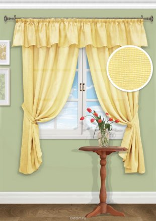Комплект штор сетка с ламбрекеном, полиэстер, 185 см, желтый - фото 1
